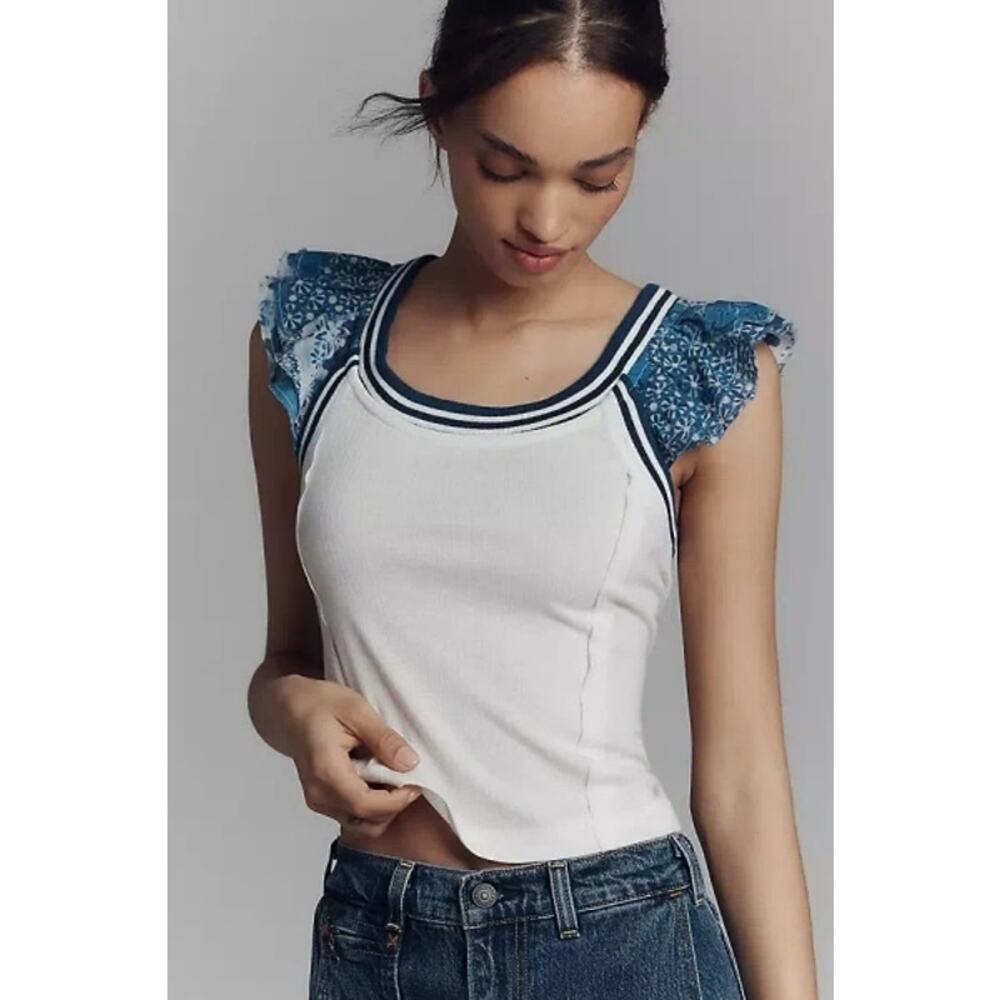 Pilcro Anthropologie Flutter Sleeve Top NWT